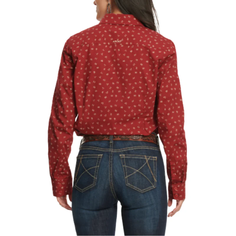 Ariat Women's Kirby Long Sleeve Shirt Cattle Brand - Red - Image 2
