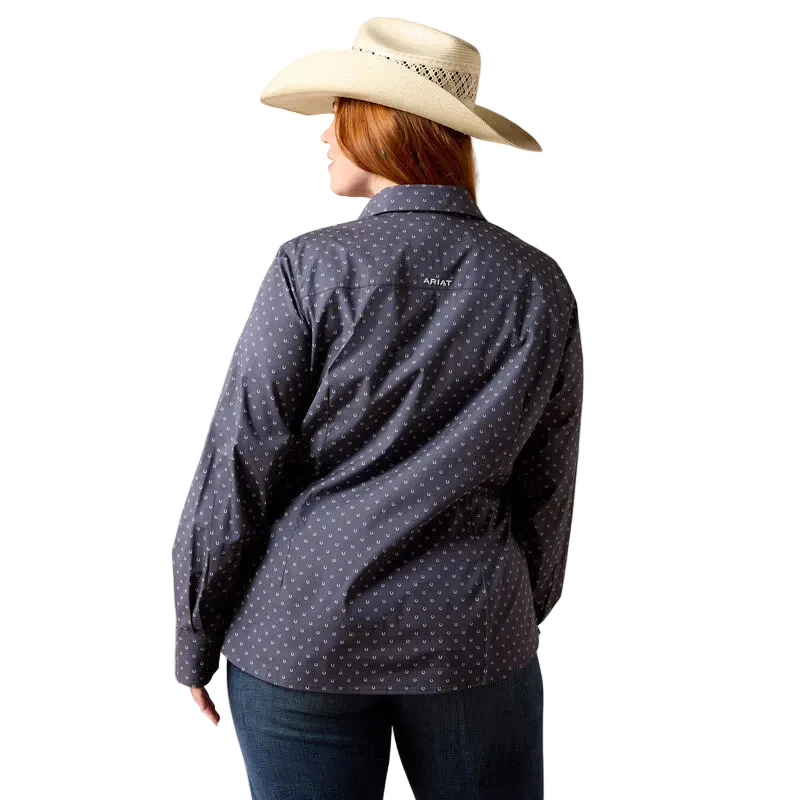 Ariat Women's Kirby Long Sleeve Shirt - Ombre Blue Horseshoe - Image 2