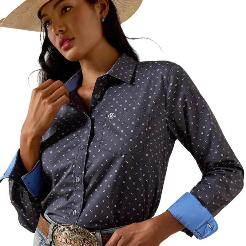 Ariat Women's Kirby Long Sleeve Shirt - Ombre Blue Horseshoe - Image 3