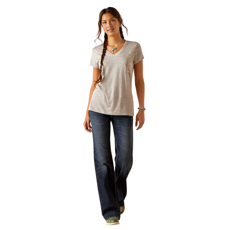 Ariat Women's Laguna Logo Short Sleeve Baselayer - Alloy - Image 3