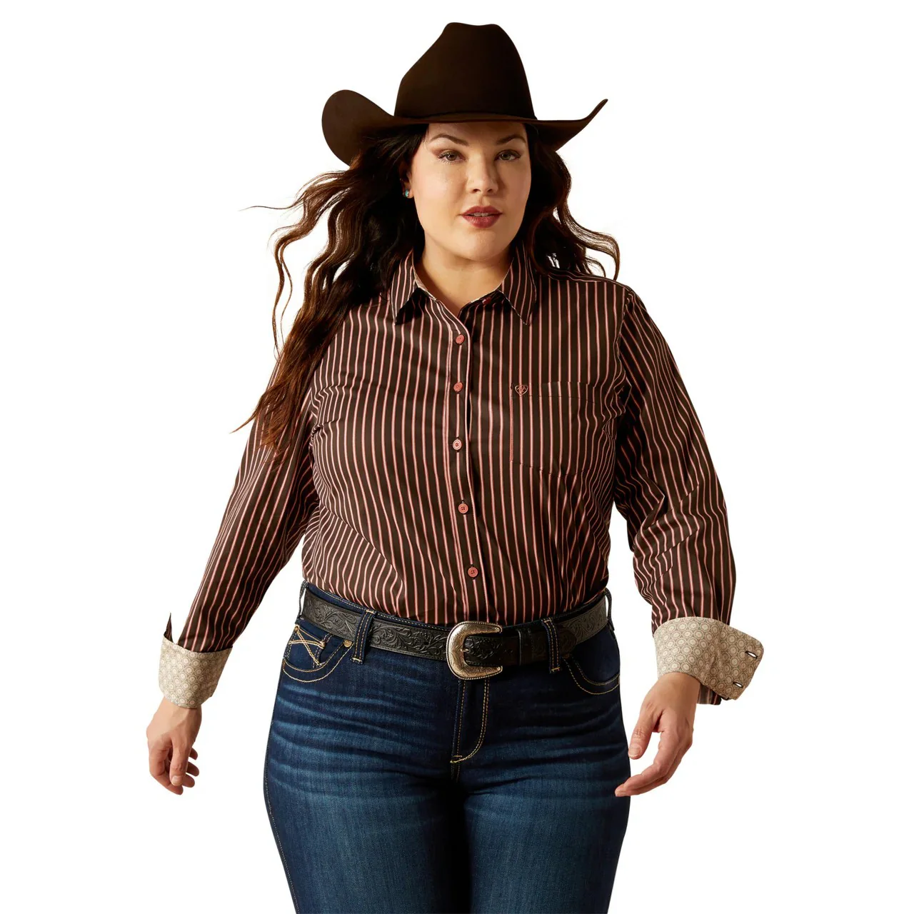 Ariat Women's Long Sleeve Kirby Stretch Stripe Shirt- Mahogany - Image 2