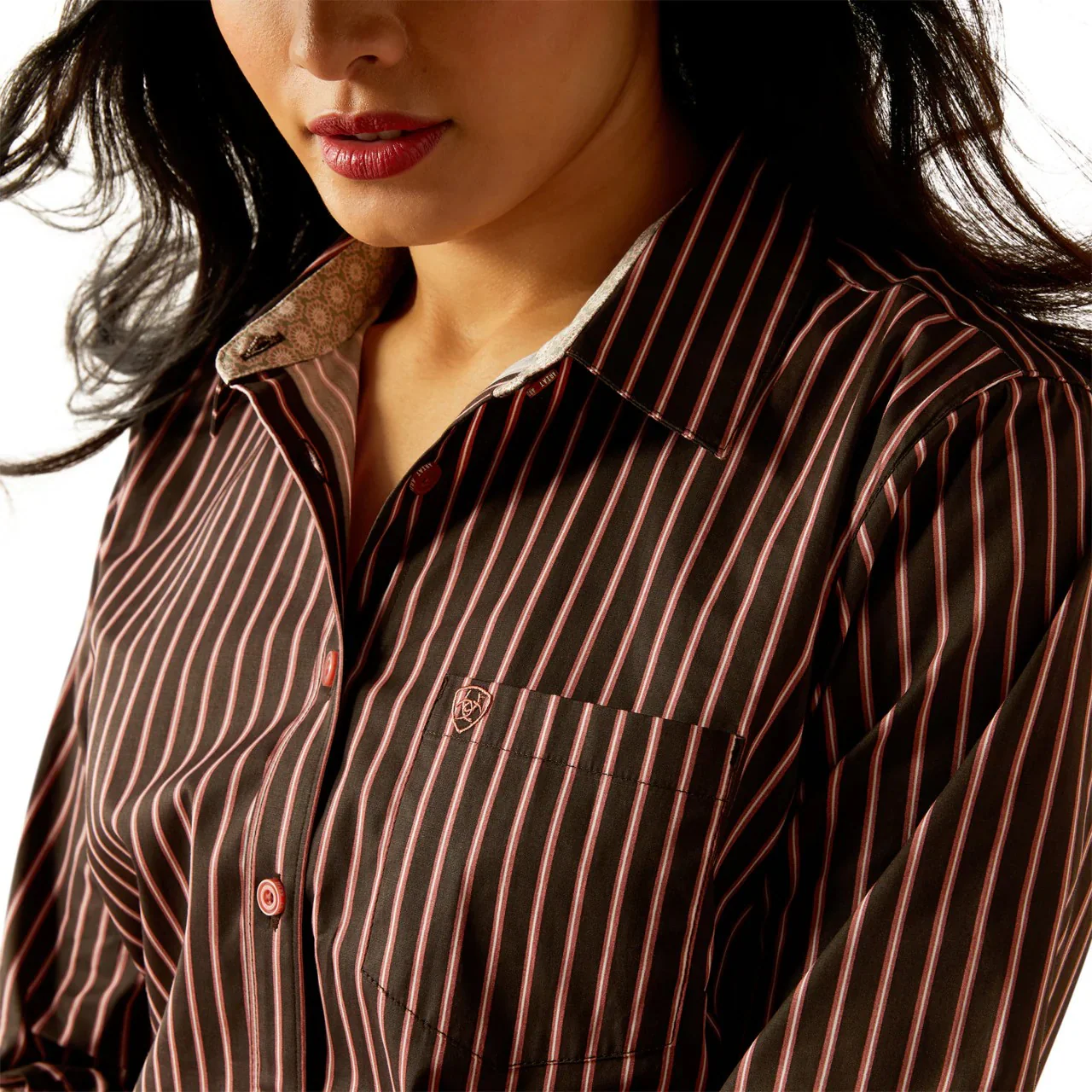 Ariat Women's Long Sleeve Kirby Stretch Stripe Shirt- Mahogany - Image 3
