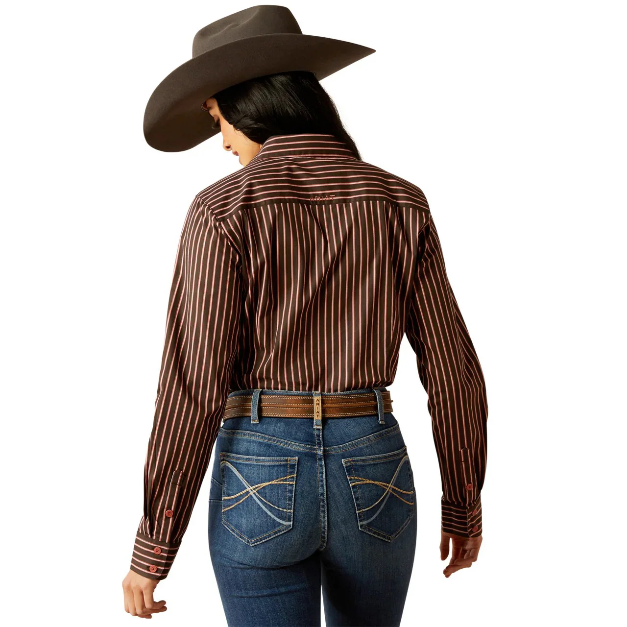 Ariat Women's Long Sleeve Kirby Stretch Stripe Shirt- Mahogany - Image 5