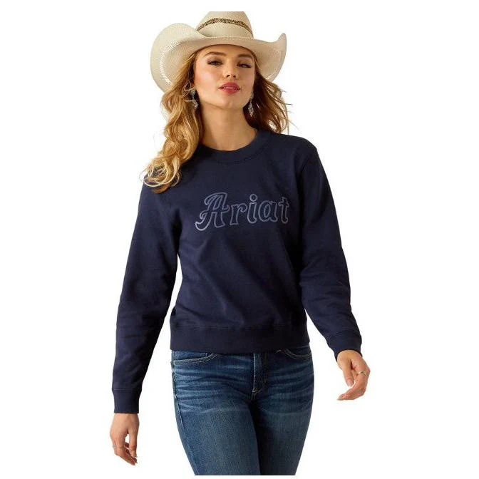 Ariat Women's Long Sleeve Essential Crew Sweatshirt - Black Iris - Image 3