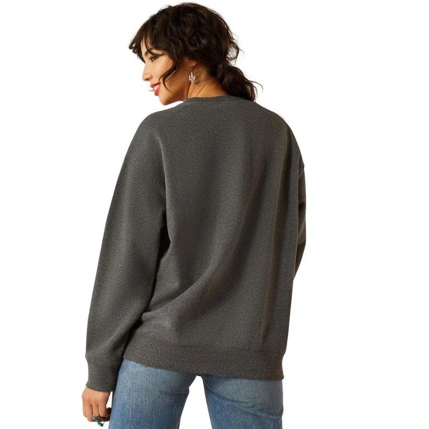 Ariat Women's Long Sleeve Oversized Crew Sweatshirt- Heather Charcoal - Image 2