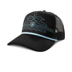 Ariat Women's Ponyflo Snap Back Rope Boot Stitch Cap- Turquoise