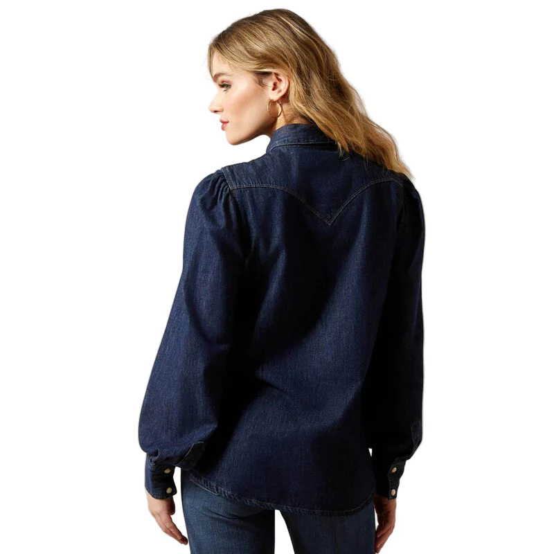 Ariat Women's Puff Sleeve Snap Shirt- Storm Dark - Image 2