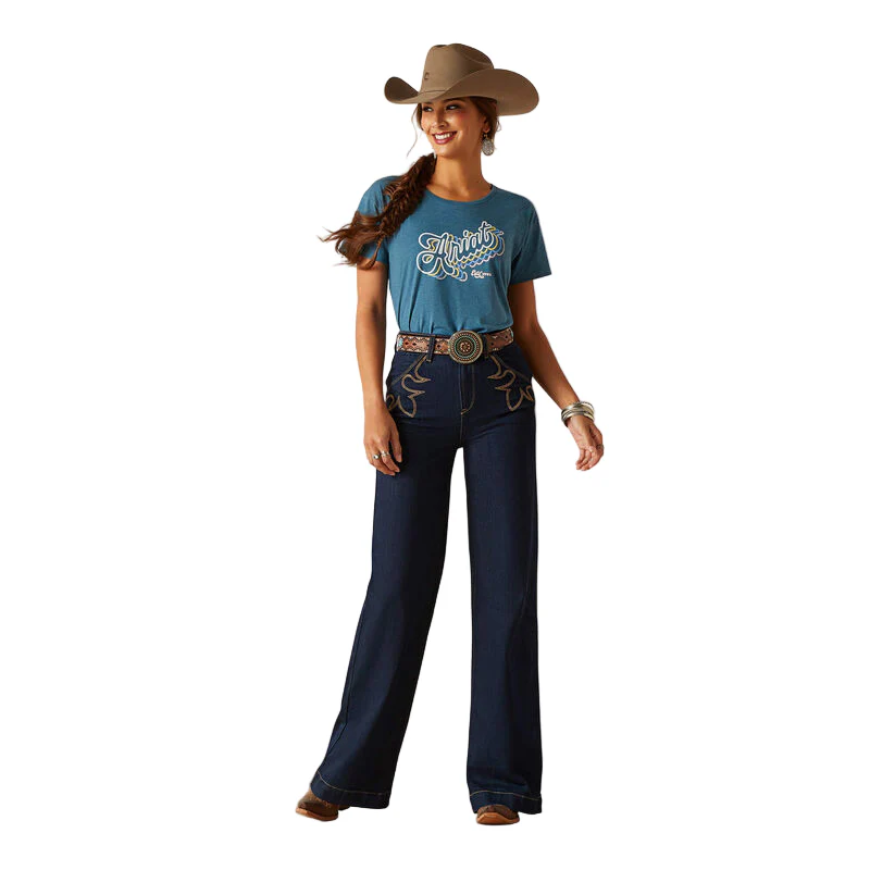 Ariat Women's Rainbow Script T-Shirt - Steel Blue Heather - Image 3
