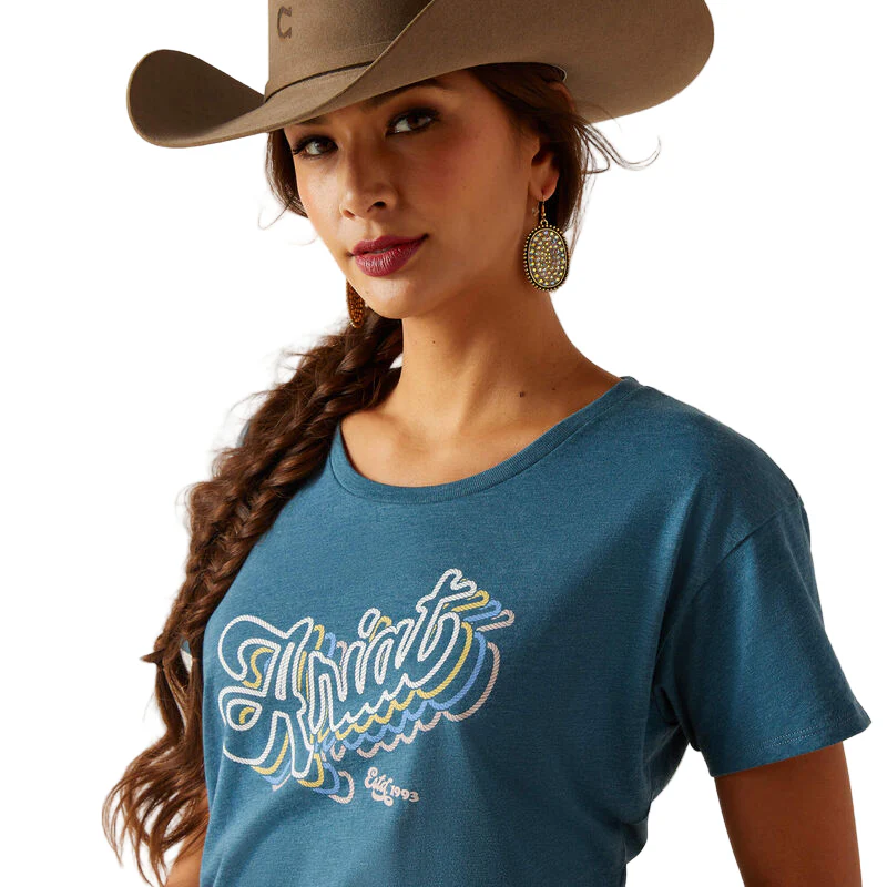 Ariat Women's Rainbow Script T-Shirt - Steel Blue Heather - Image 4