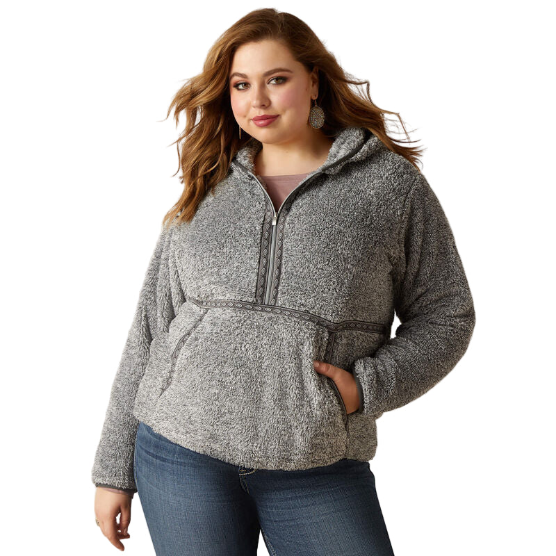Ariat Women's Lurex Berber 1/2 Zip Hoodie - Salt & Pepper - Image 2