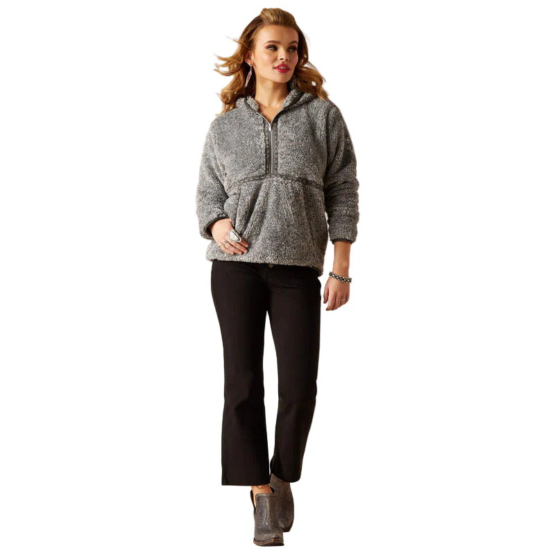 Ariat Women's Lurex Berber 1/2 Zip Hoodie - Salt & Pepper - Image 5