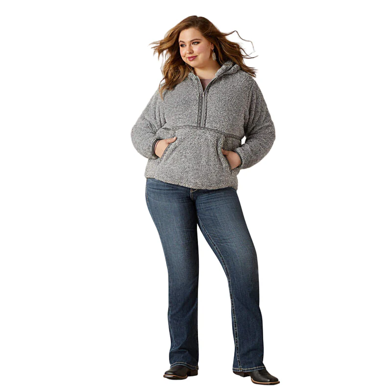 Ariat Women's Lurex Berber 1/2 Zip Hoodie - Salt & Pepper - Image 6