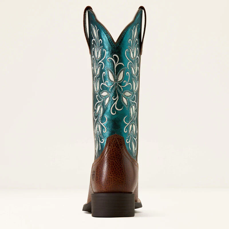 Ariat Women's Round Up Holly Wide Square Toe Western Boot- Brown/ Metallic Sea - Image 3