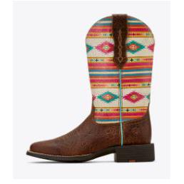 Ariat Women's Round Up Wide Square Toe Stretchfit Western Boot- Tan Southwest Emboss - Image 4