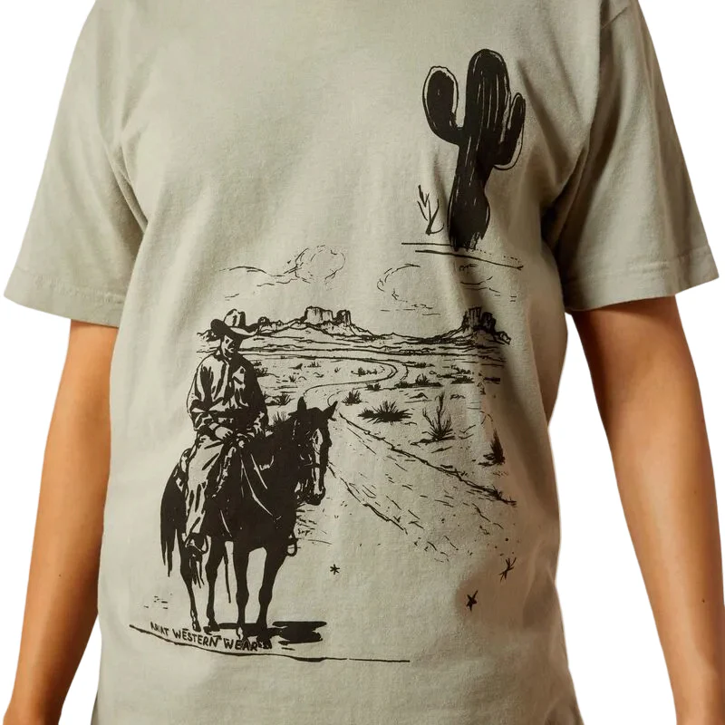 Ariat Women's Sketchy Cowboy Short Sleeve Tee Shirt - Sandstone - Image 3