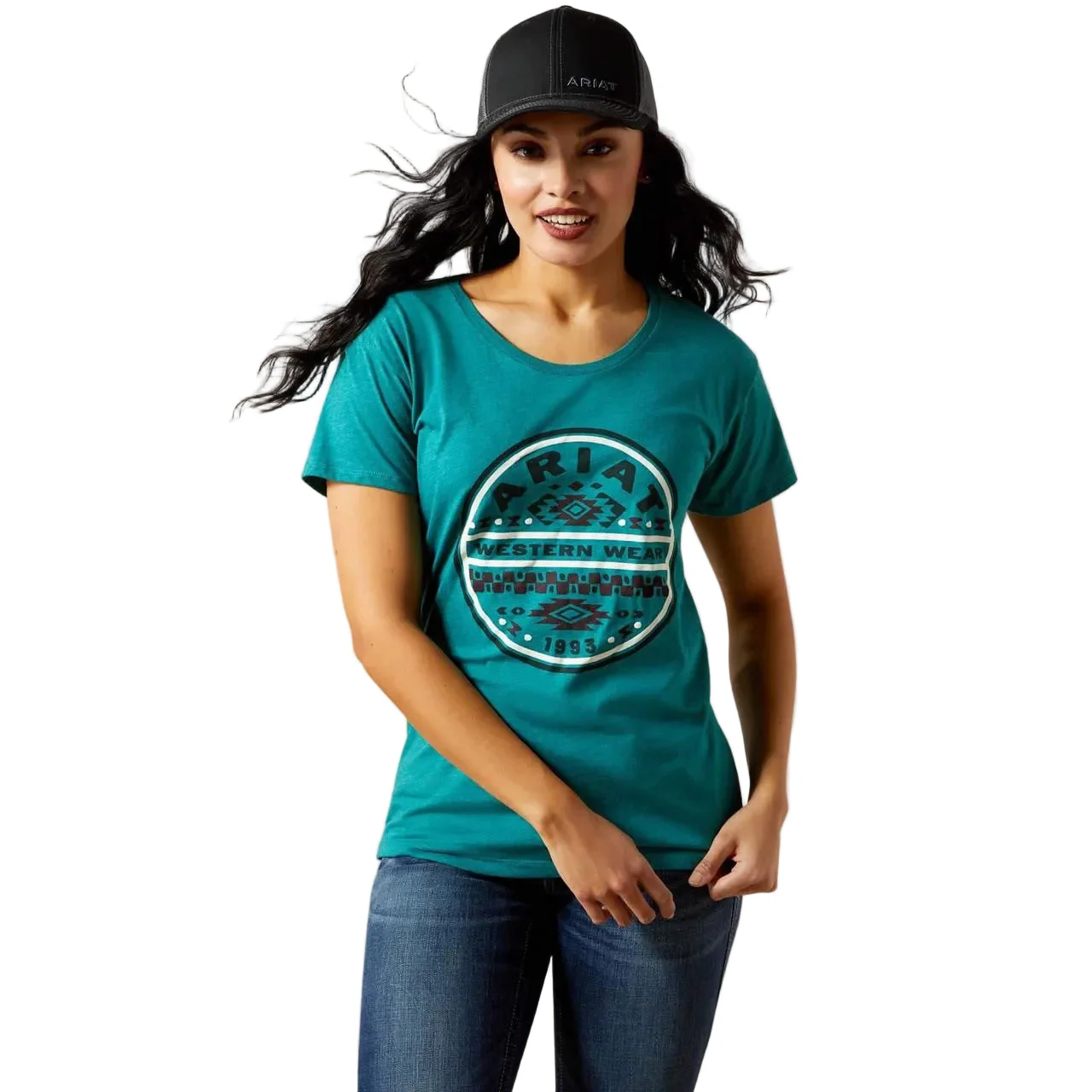 Ariat Women's Southwest Brand Lockup Short Sleeve Tee Shirt - Teal Green