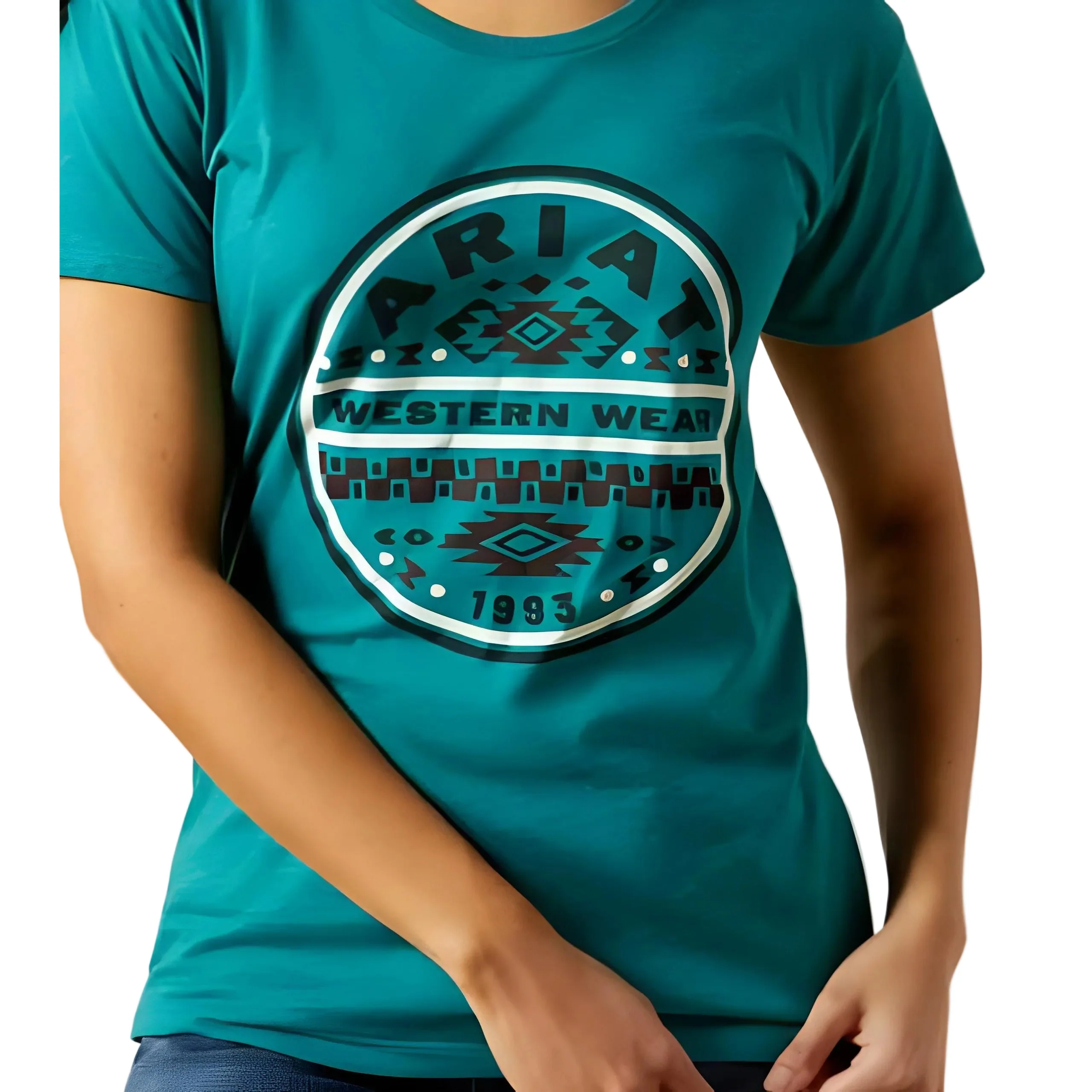 Ariat Women's Southwest Brand Lockup Short Sleeve Tee Shirt - Teal Green - Image 2