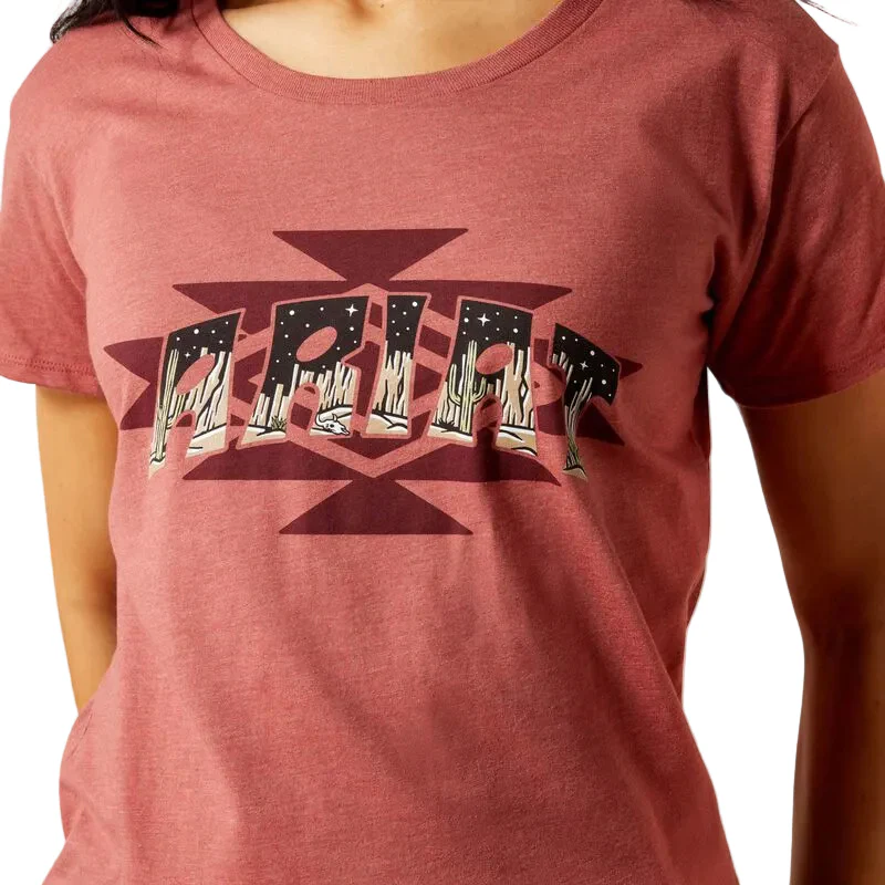 Ariat Women's Southwest Logo Landscape Short Sleeve Tee Shirt - Red Clay Heather - Image 3