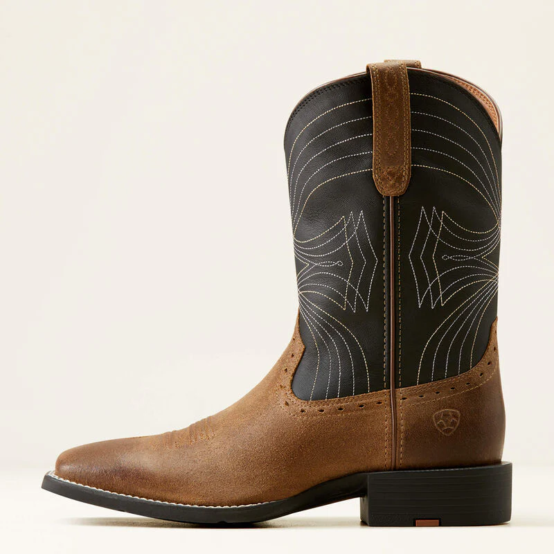 Ariat Men's Sport Wide Square Toe Western Boots - Barley Brown/Matte Black - Image 2