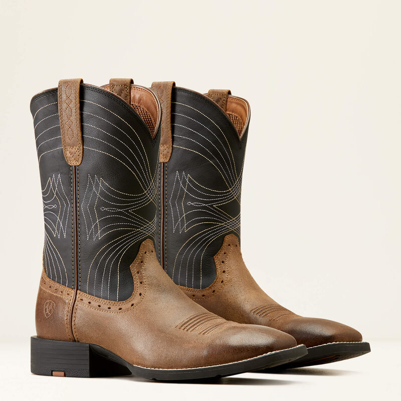 Ariat Men's Sport Wide Square Toe Western Boots - Barley Brown/Matte Black - Image 7