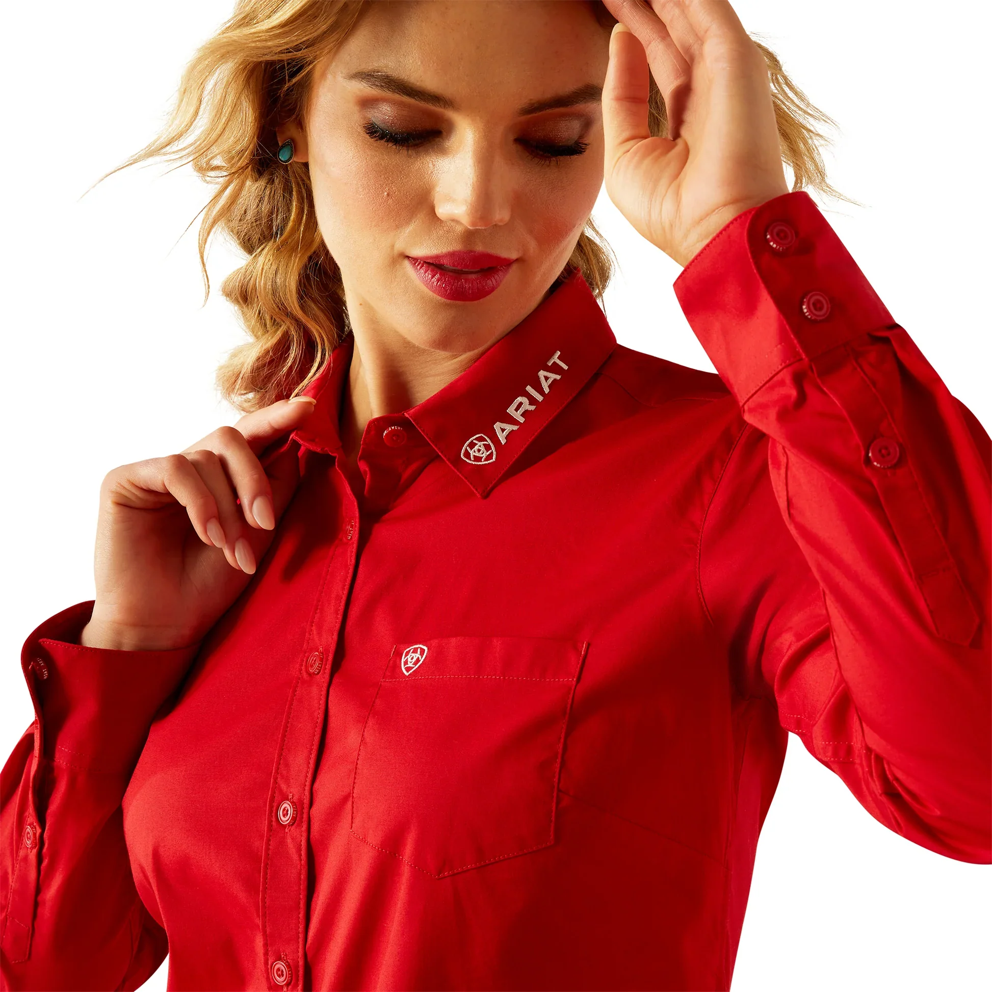 Ariat Women's Team Kirby Stretch Shirt - Equestrian Red - Image 2