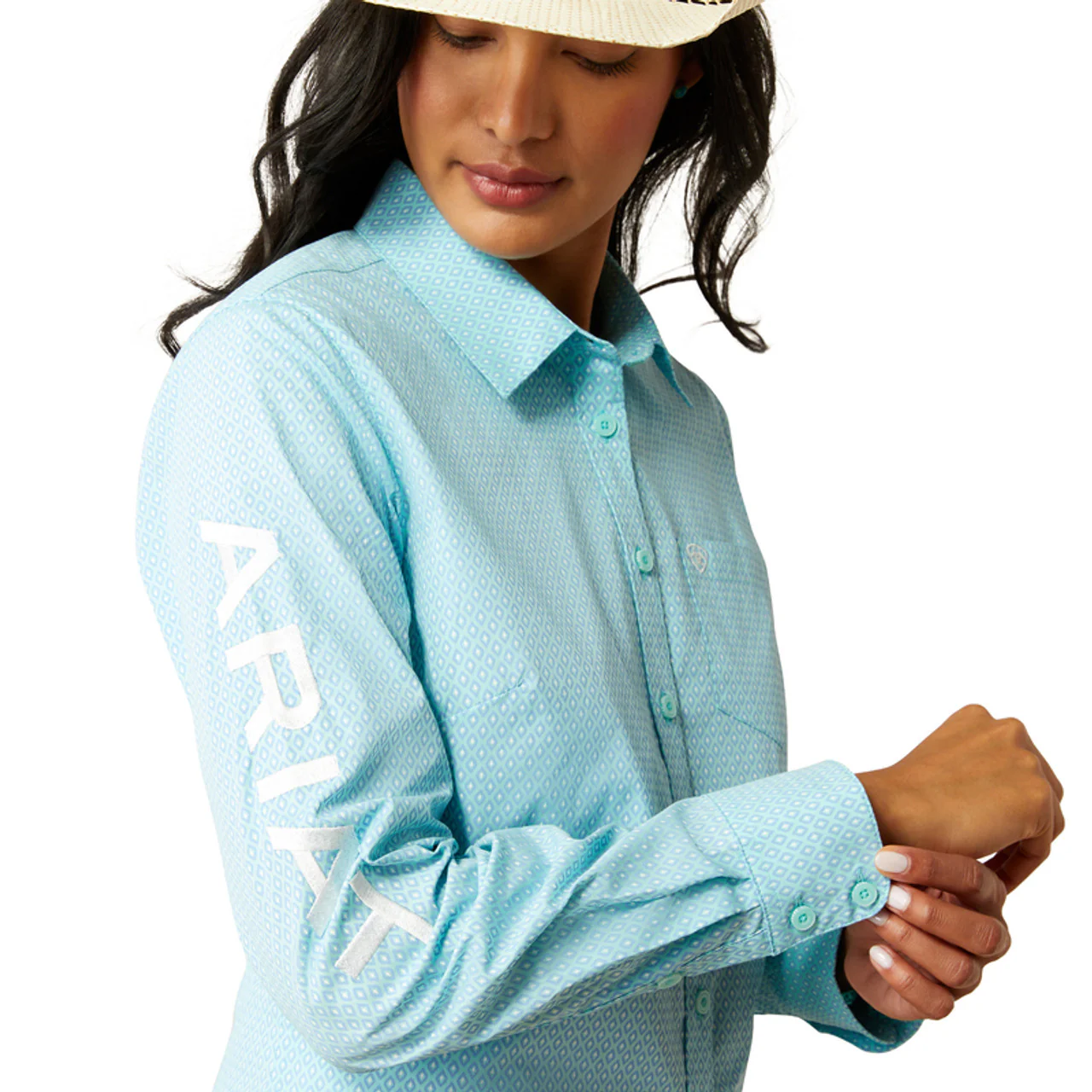Ariat Women's Team Long Sleeve Kirby Stretch Shirt- Aruba Blue Ikat - Image 2