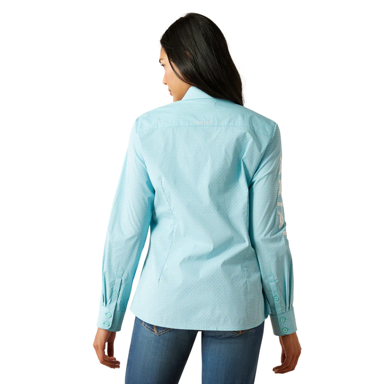 Ariat Women's Team Long Sleeve Kirby Stretch Shirt- Aruba Blue Ikat - Image 4