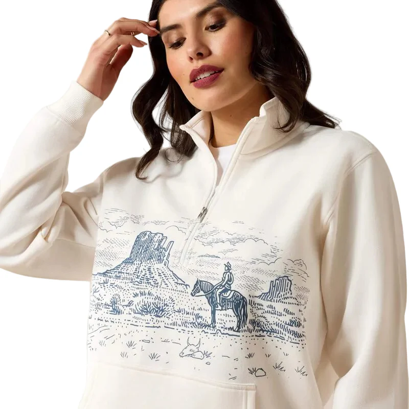 Ariat Women's Traveler 1/2 Zip Long Sleeve Sweatshirt - Sea Salt - Image 3