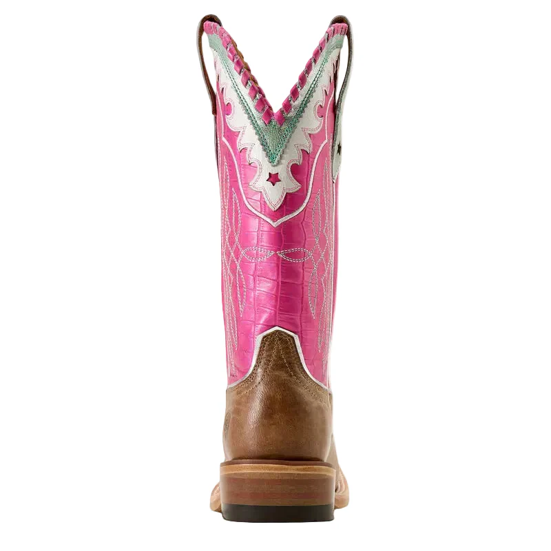Ariat Women's Riata Wide Square Toe Western Boot - Fawn/Knockout Pink - Image 3