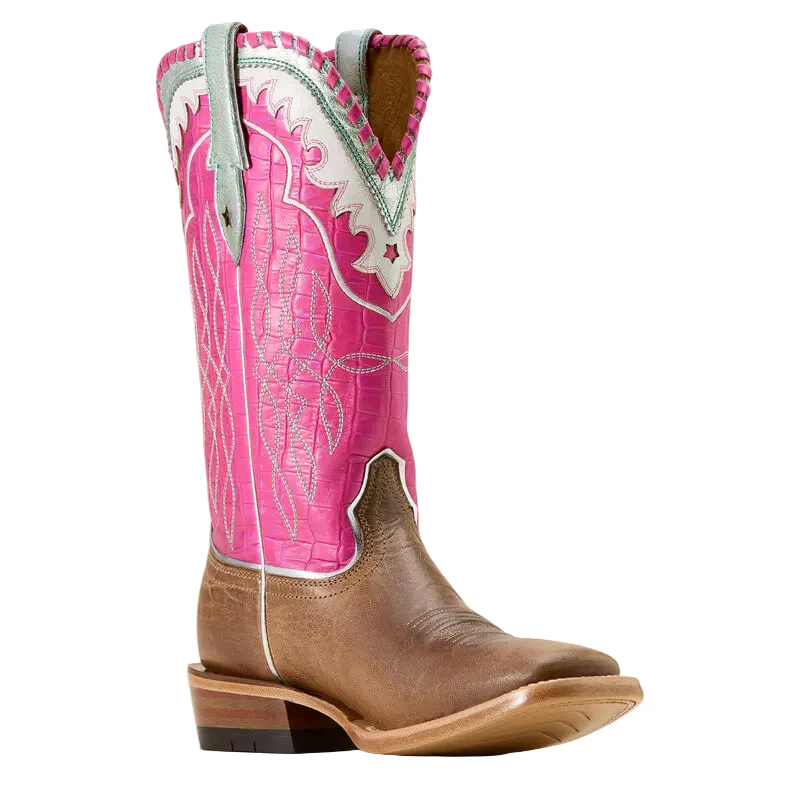 Ariat Women's Riata Wide Square Toe Western Boot - Fawn/Knockout Pink - Image 4
