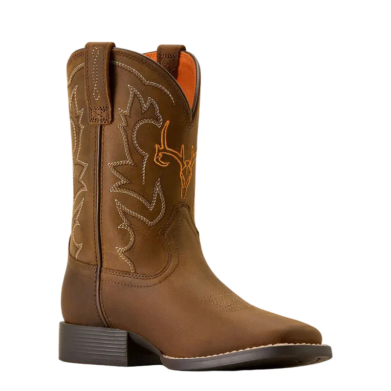Ariat Youth Deer Ridge Wide Square Toe Western Boot- Distressed Brown - Image 3