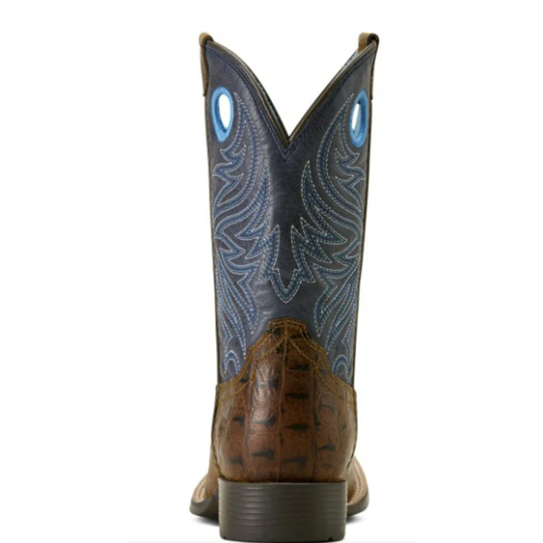 Ariat Youth Knox Wide Square Toe Western Boot- Brown Crocodile Print - Image 2