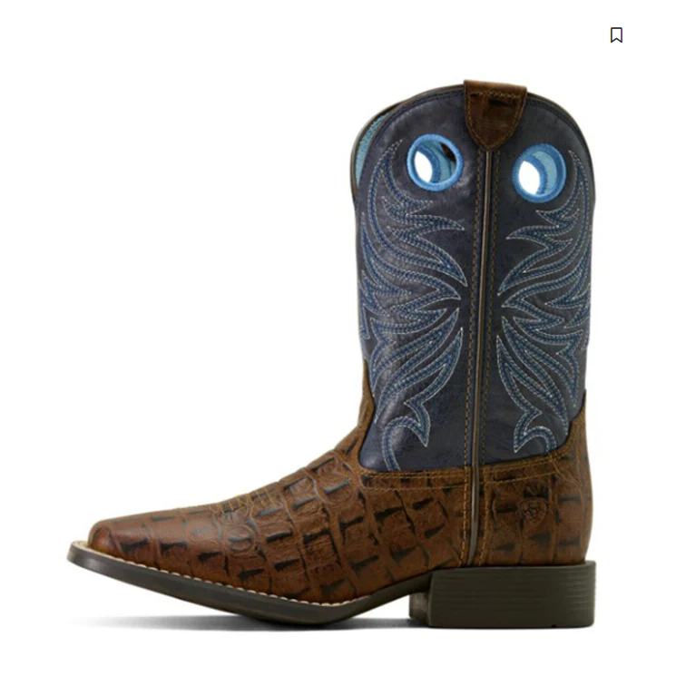 Ariat Youth Knox Wide Square Toe Western Boot- Brown Crocodile Print - Image 3