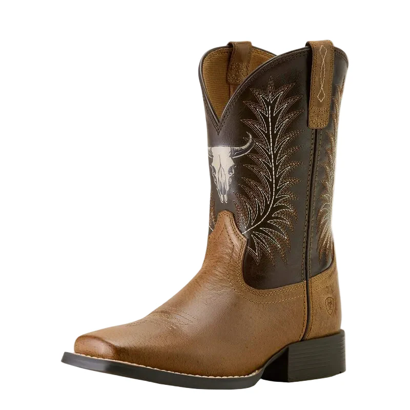 Ariat Youth Stampede Wide Square Toe Western Boot - Desert Brown