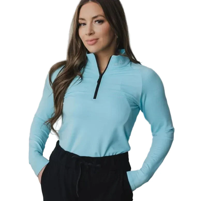 Bare Activewear Women's Long Sleeve 1/4 zip Shirt - Sky Blue