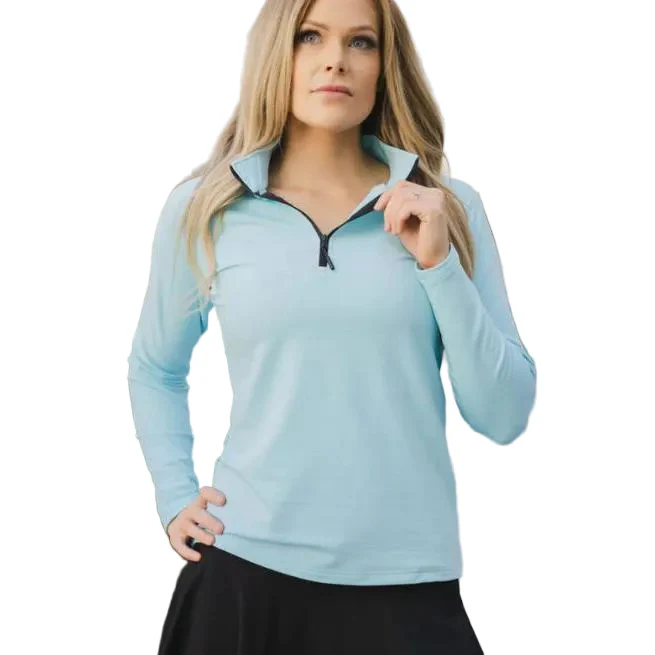 Bare Activewear Women's Long Sleeve 1/4 zip Shirt - Sky Blue - Image 2