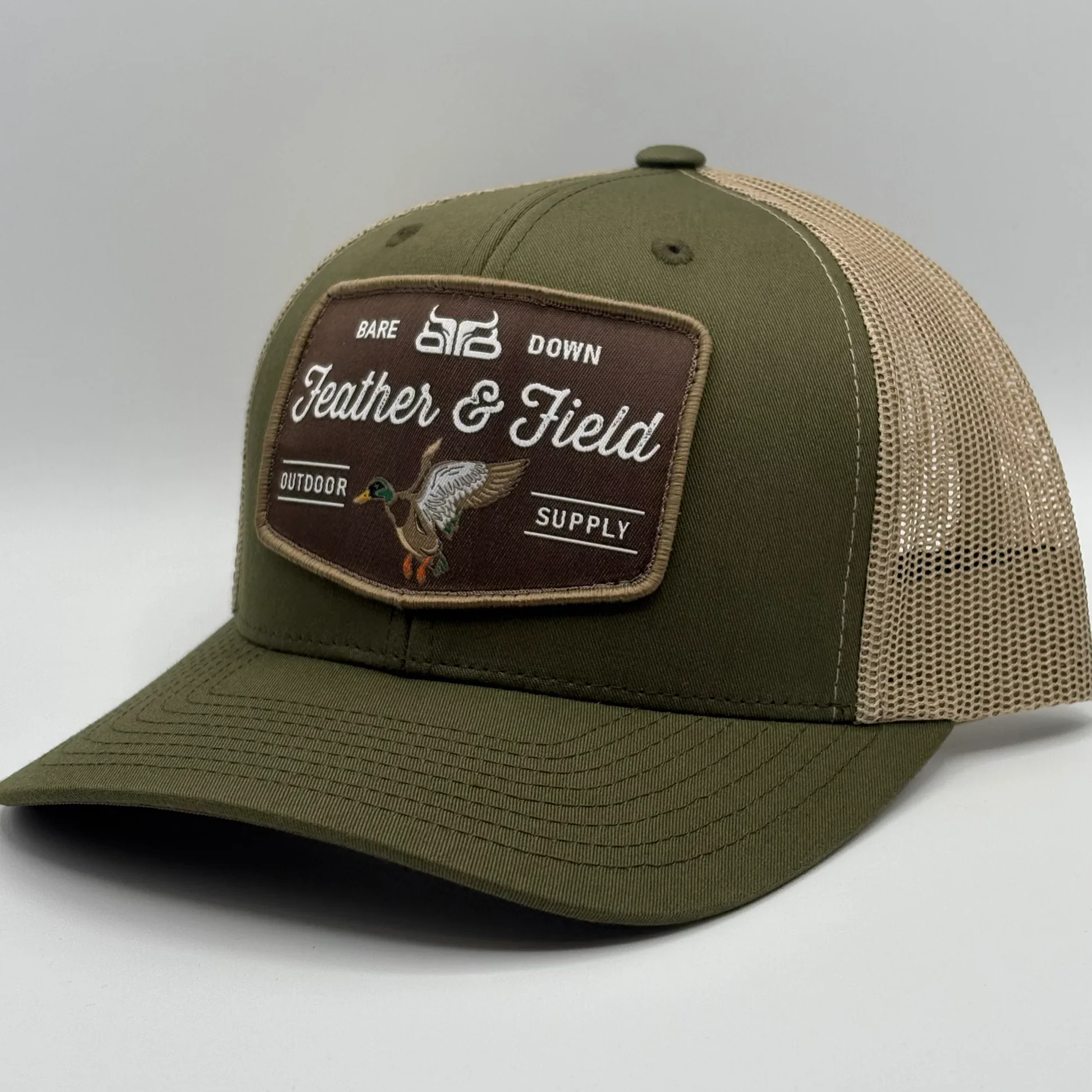 Baredown Brand Curved Feather & Field Brown Snapback- Moss/Khaki