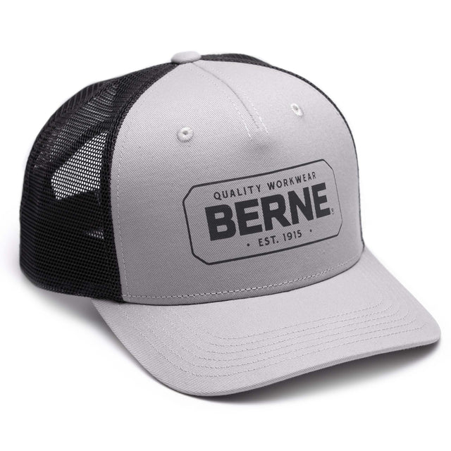 Berne Unisex Badge Logo Trucker Hat-Grey