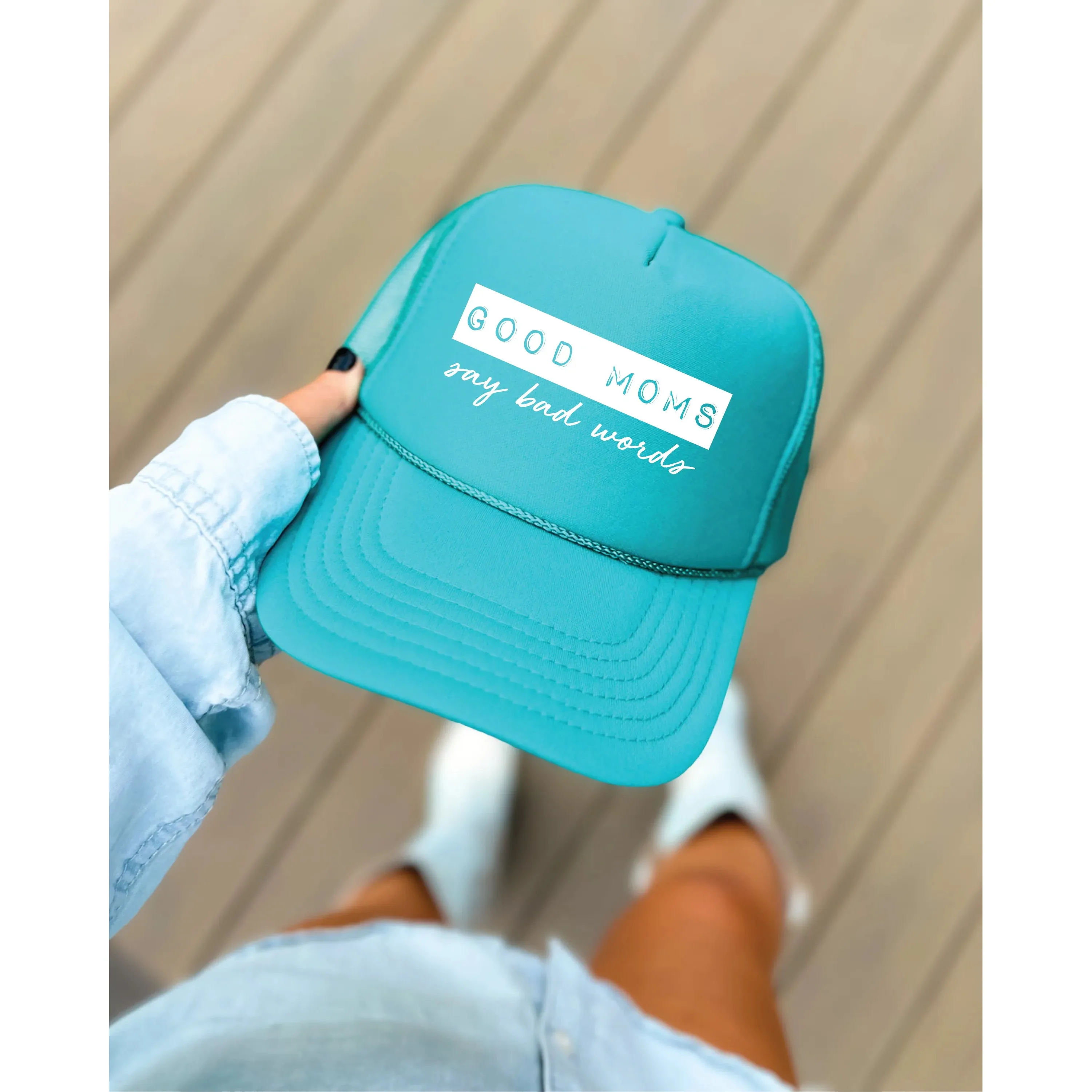 Blonde Ambition Good Mom's Say Bad Words Trucker Cap- Jade - Image 3