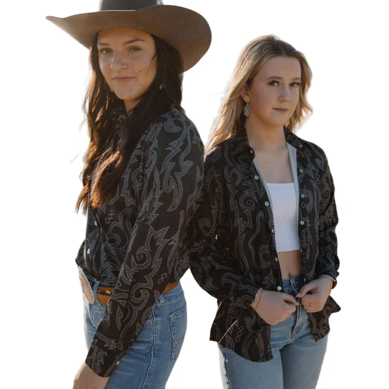 Boot Scootin Women's Long Sleeve Shirt- Black - Image 3