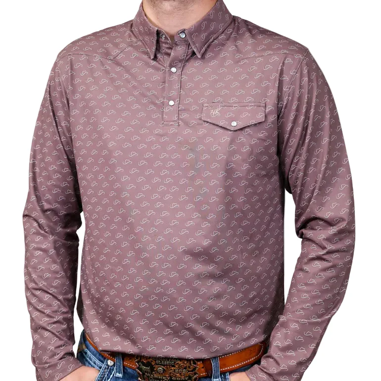 Brand Cowboy Men's The Desperado Long Sleeve Cowboy Hat Pattern Shirt - Brown