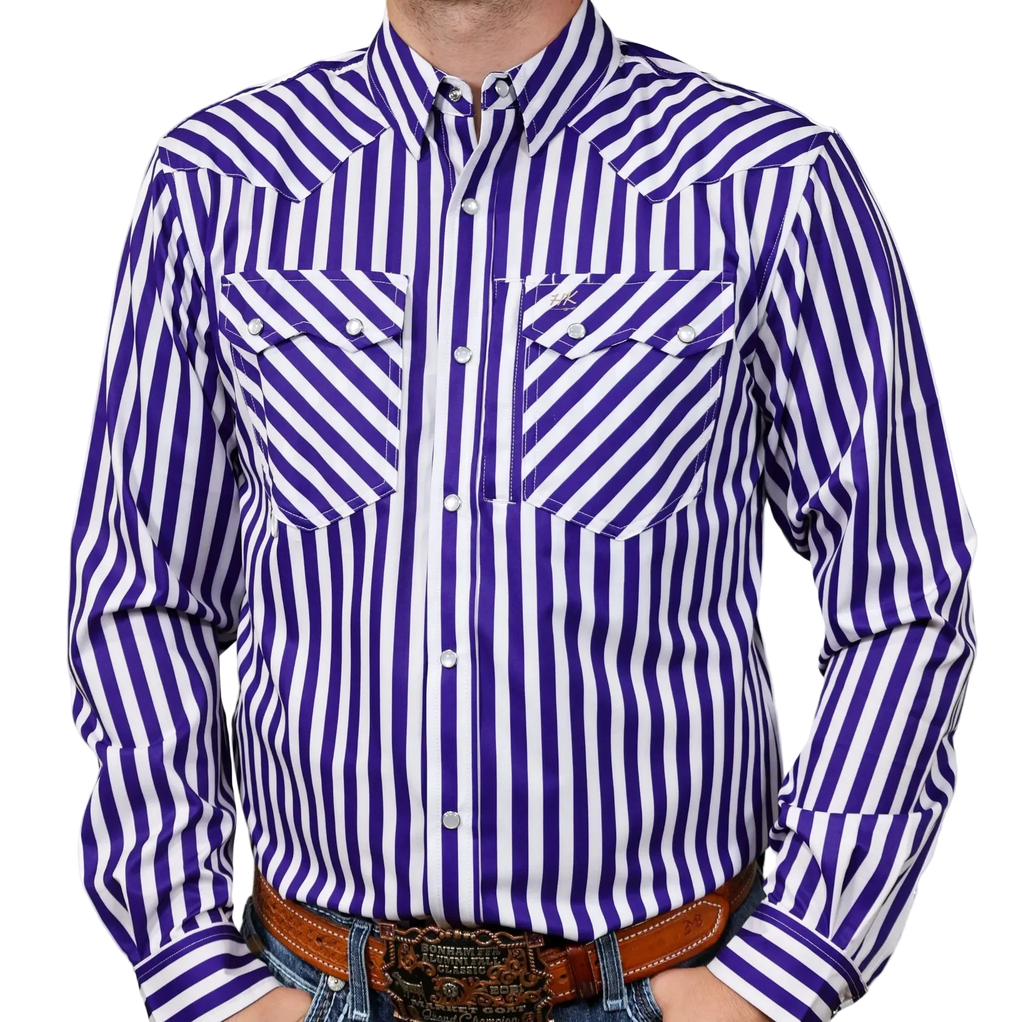 Brand Cowboy Men's The Striped Stan Long Sleeve Shirt - Purple/White