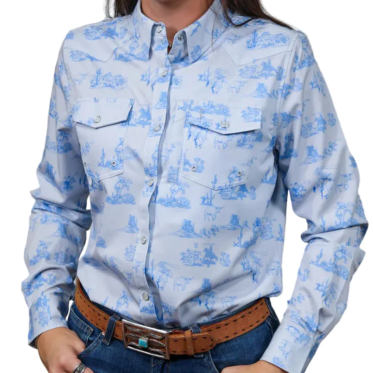 Brand Cowboy Women's The Canyon Claire Long Sleeve Shirt - White/Light Blue