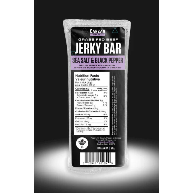 Carzan Sea Salt Black Pepper Jerky Bars- 20g