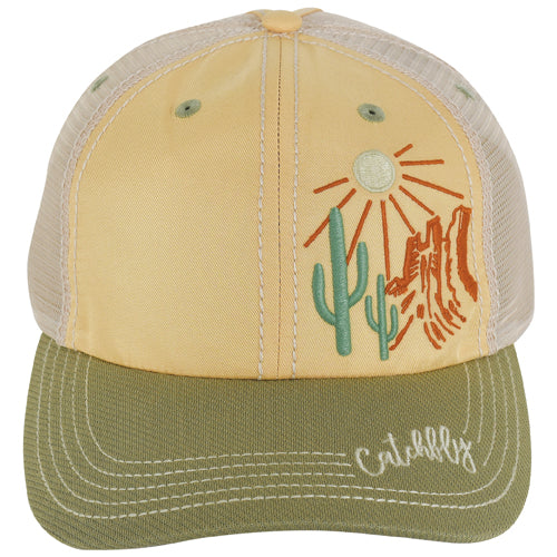 Catchfly Ladies Baseball Cap- Embroidered Desert With Sun