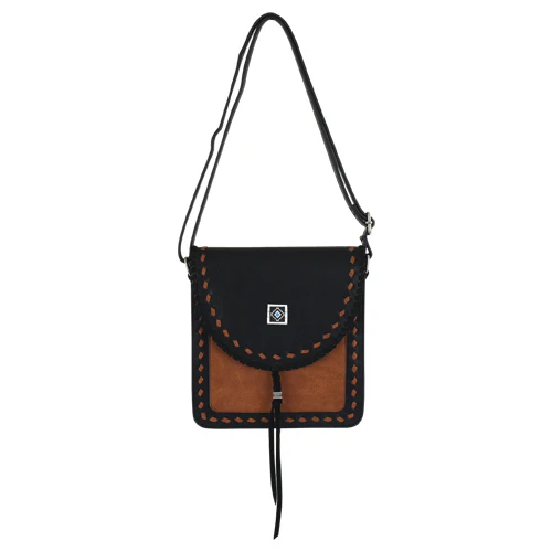 Catchfly Saddlebag Convertible Crossbody Black and Tan with Whipstitch