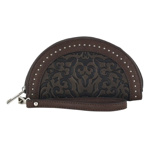 Catchfly Round Wallet with Emboss and Studs Wristlet