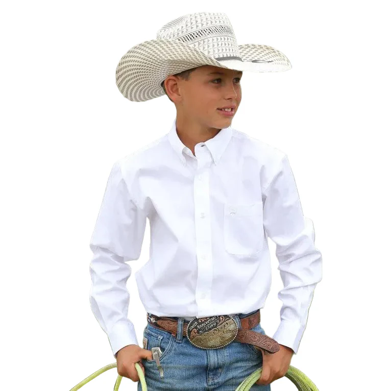 Cinch Boy Long Sleeve Button Down Western Shirt - White