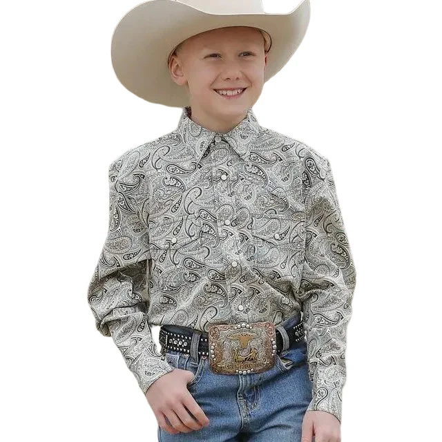 Cinch Boy LS Paisley Print Button Down Western Shirt - Green