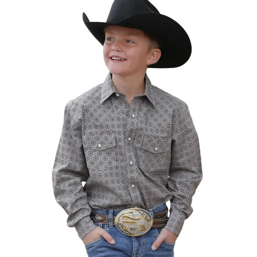 Cinch Boy's Long Sleeve Patterned Shirt - Grey